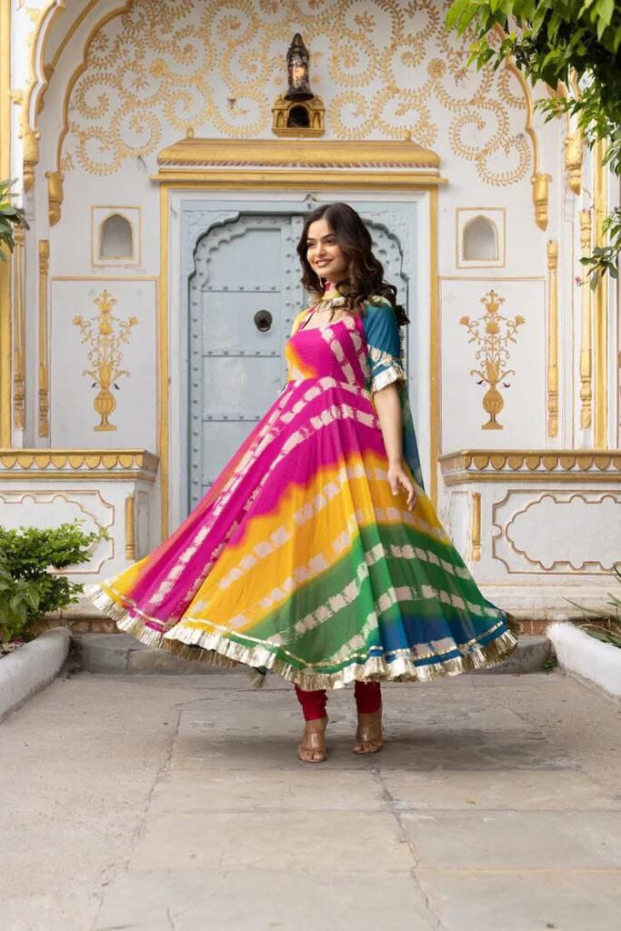 Rainbow Multi Color Georgette Gown with Dupatta gown shopindi.sg