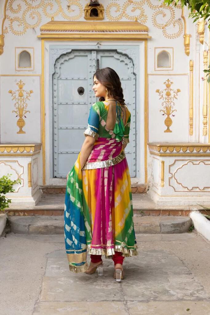 Rainbow Multi Color Georgette Gown with Dupatta gown shopindi.sg