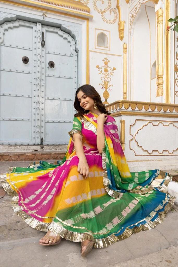 Rainbow Multi Color Georgette Gown with Dupatta gown shopindi.sg