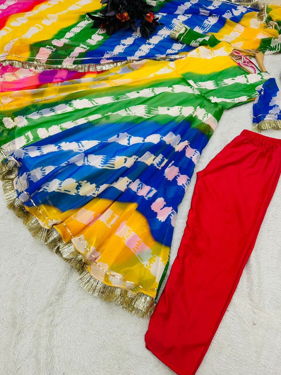 Rainbow Multi Color Georgette Gown with Dupatta gown shopindi.sg