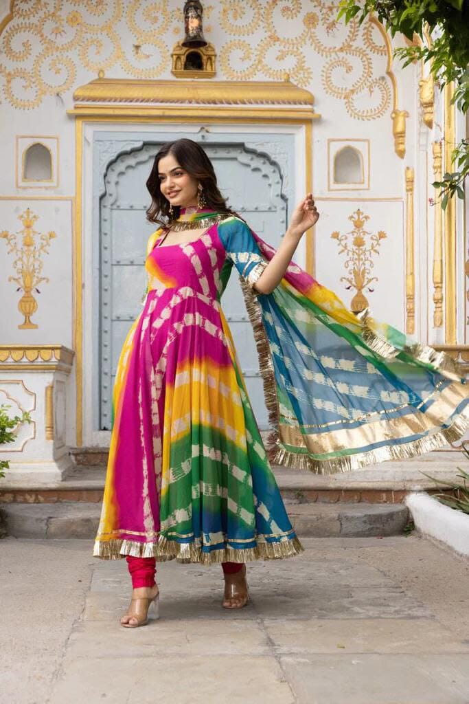 Rainbow Multi Color Georgette Gown with Dupatta gown shopindi.sg