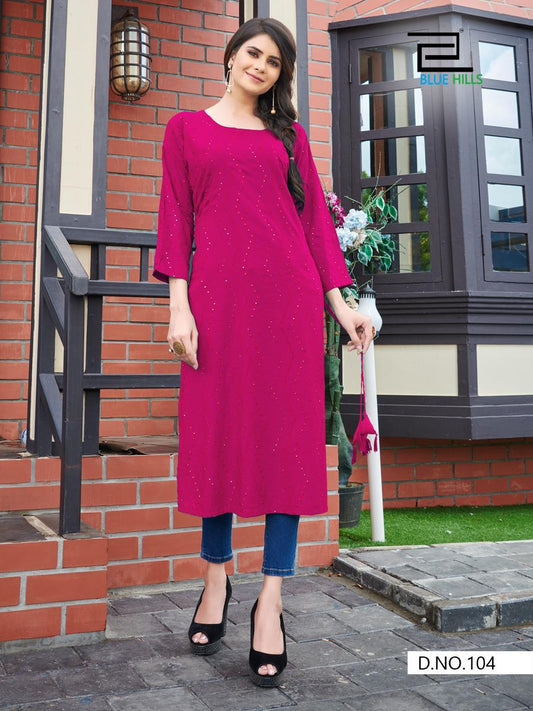 Rani Pink Plus Size Plain Kurti with lucknow work Shopindiapparels.com