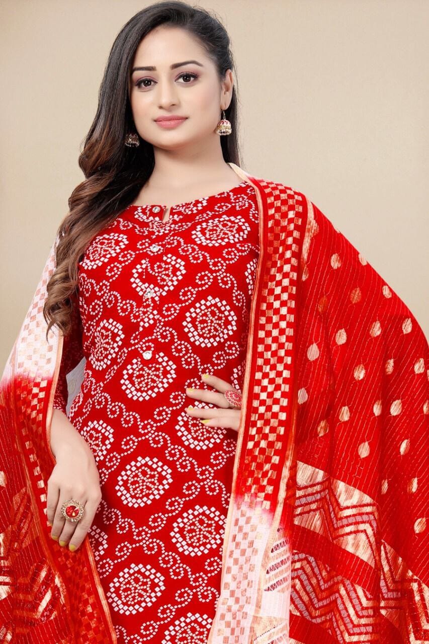 Red Bandhani Printed Rayon Straight Cut Suit Designer Suits shopindi.sg