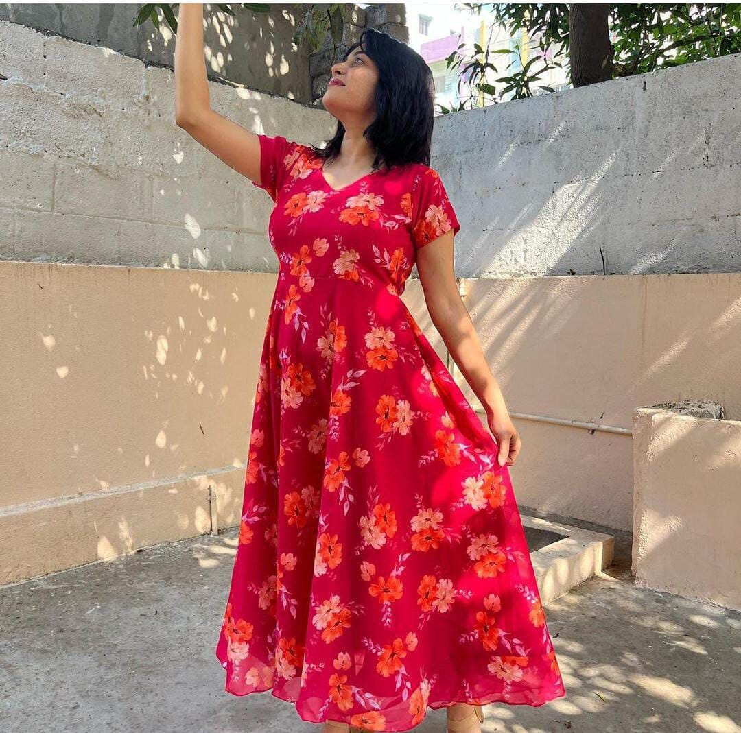 Red Georgette Printed Anarkali Maxi Gown Gowns Shopin Di Apparels
