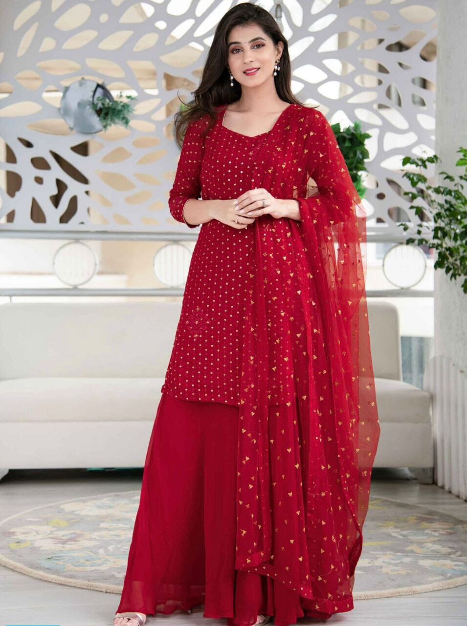 Red Georgette Sequence Kurti with dupatta and bottom Kurti with Dupatta and Bottom Shopin Di Apparels