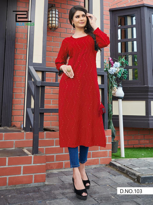 Red Plus Size Plain Kurti with lucknow work Shopindiapparels.com