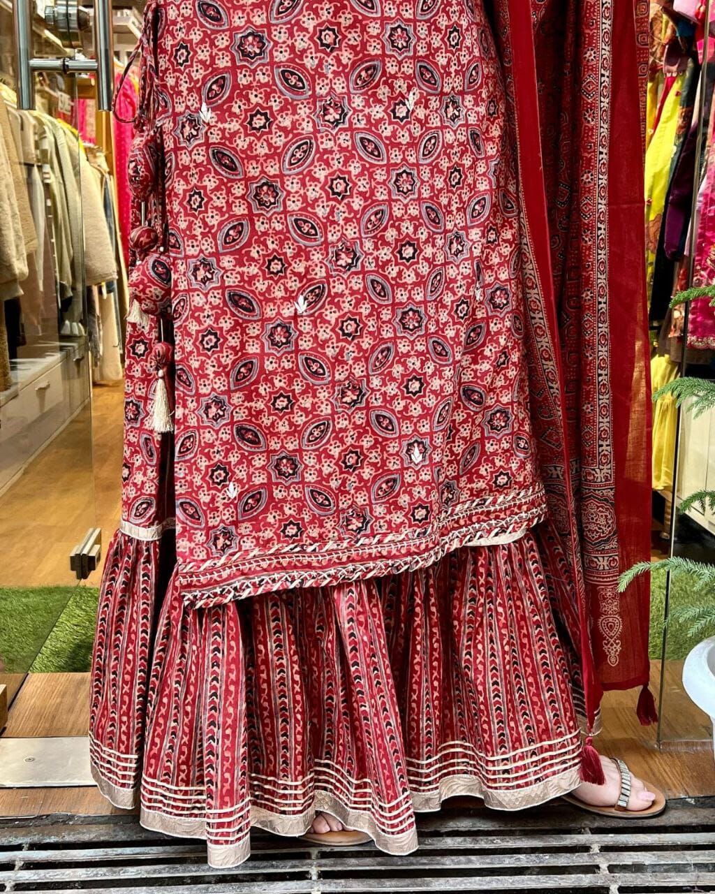 Reyon Jaipuri Printed Sharara Set Kurti with Dupatta and Bottom shopindi.sg