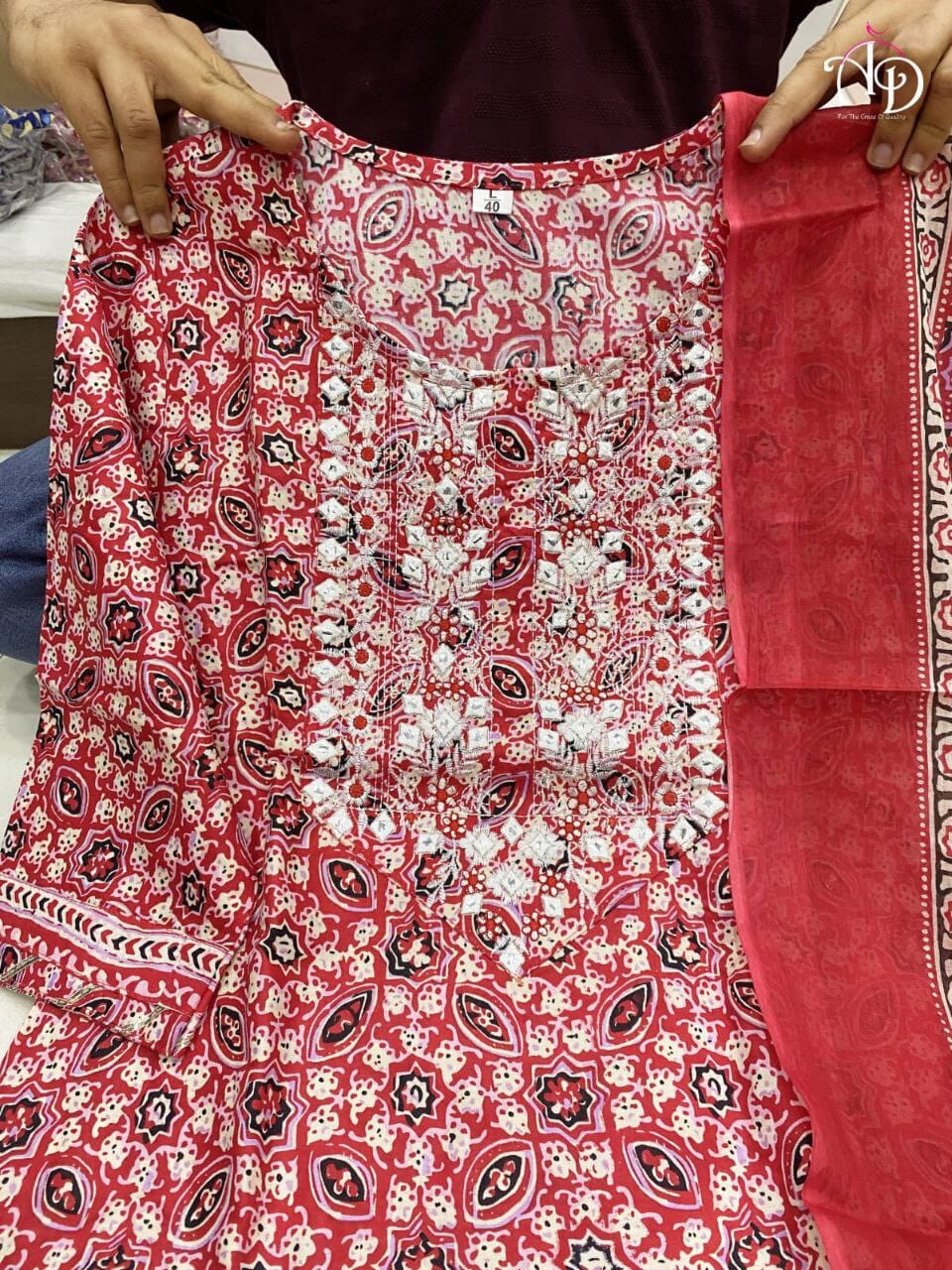 Reyon Jaipuri Printed Sharara Set Kurti with Dupatta and Bottom shopindi.sg