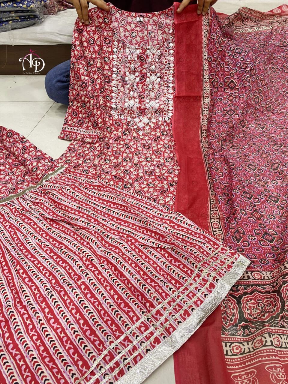 Reyon Jaipuri Printed Sharara Set Kurti with Dupatta and Bottom shopindi.sg