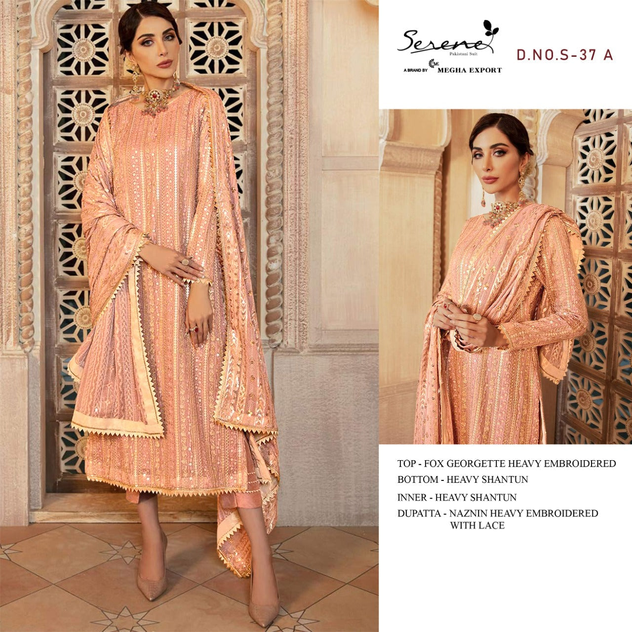S 37 A Fox Georgette Pakistani Straight Cut Suit Designer Suits Shopindiapparels.com