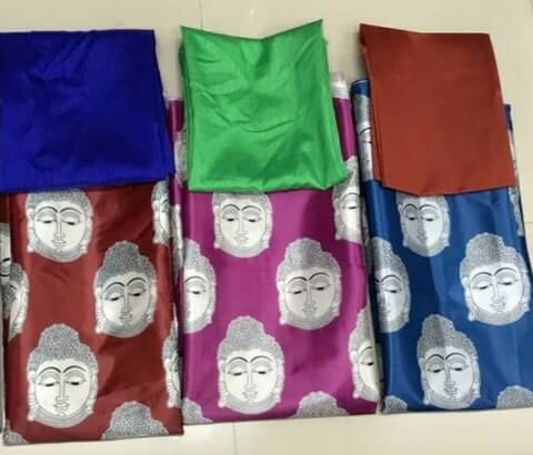 Satin Kalamkari Buddha Printed Saree with Plain Raw Silk Blouse Saree Shopin Di Apparels