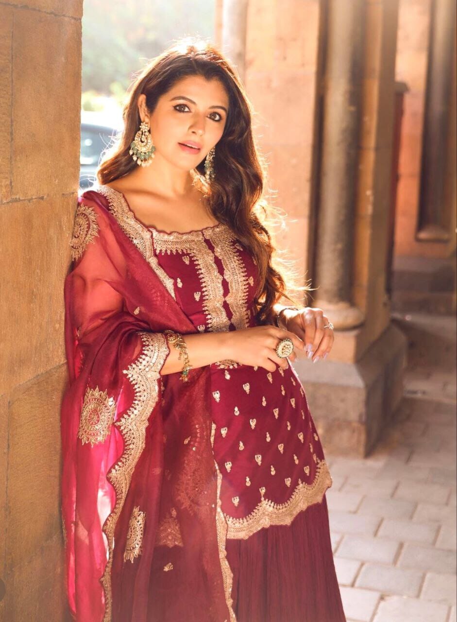 Satin Silk with Heavy Sequence work Sharara Suit designer Suits shopindi.sg