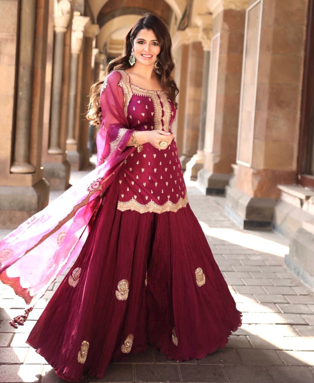 Satin Silk with Heavy Sequence work Sharara Suit designer Suits shopindi.sg