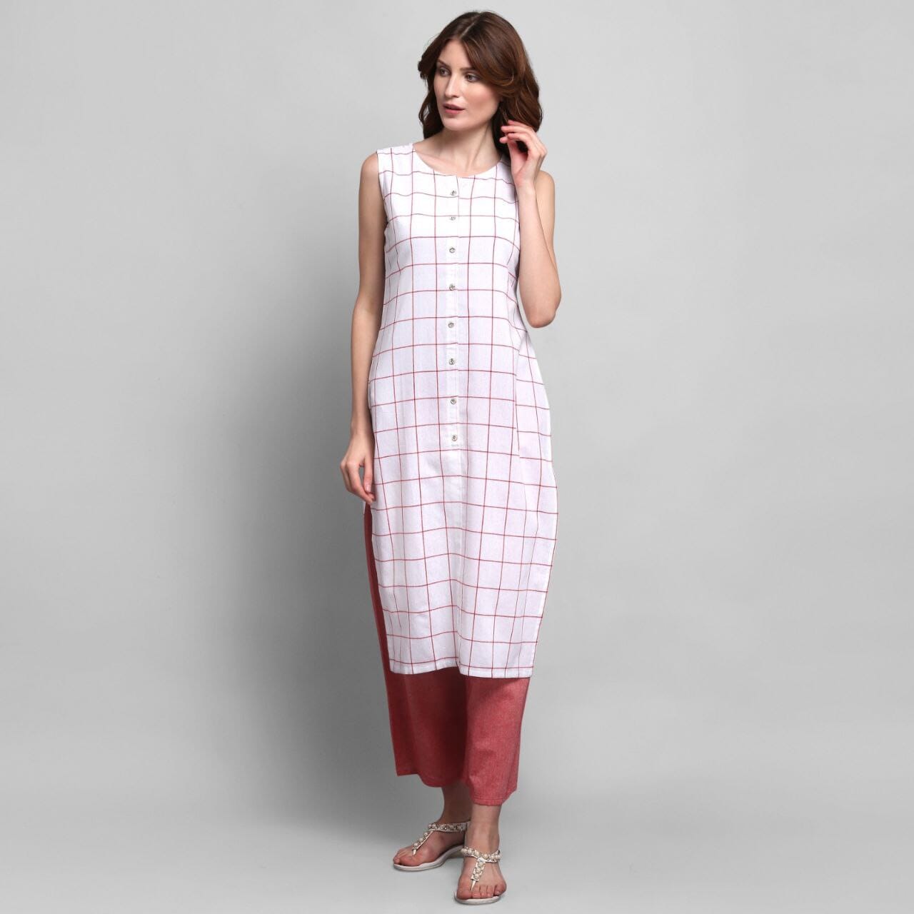 White Pure Cotton Kurti with Matching Palazzo Set Kurti with Plazzo Shopin Di Apparels