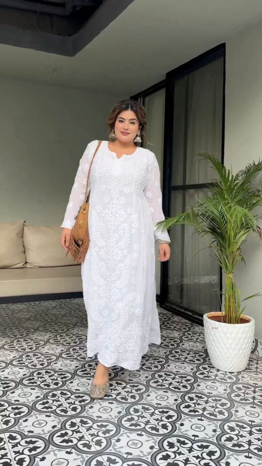 White & White Rayon Embroidered Kurti with Pant Kurti with Pant Shopin Di Apparels