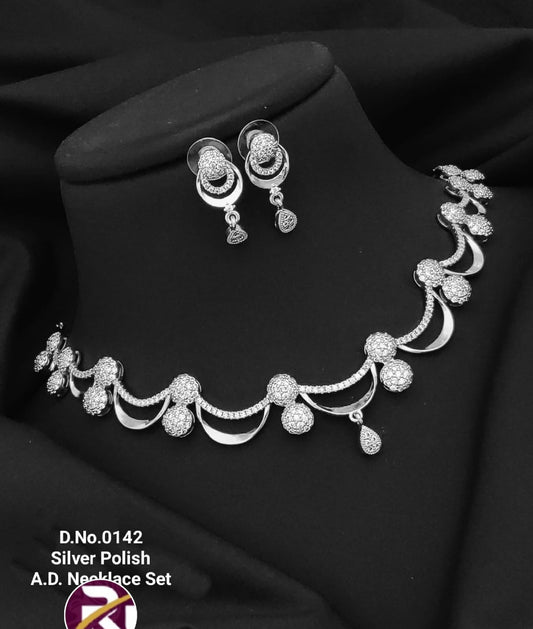 0142 Silver Polish A.D Designer Necklace Set Designer Necklace Set Shopin Di Apparels