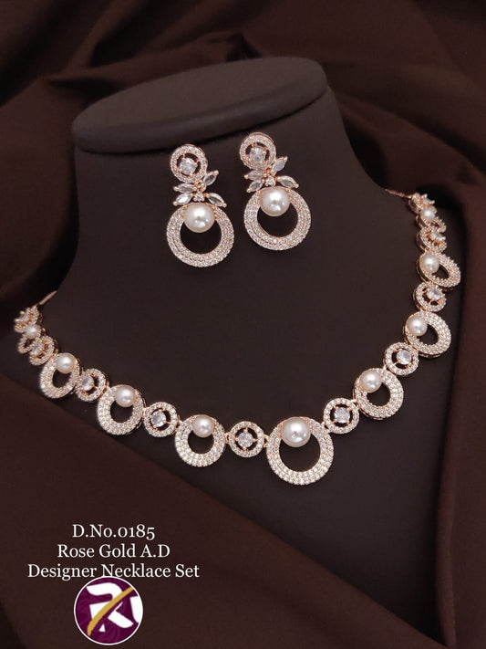 0185 Rose Gold A.D Designer Necklace Set Designer Necklace Set Shopin Di Apparels 