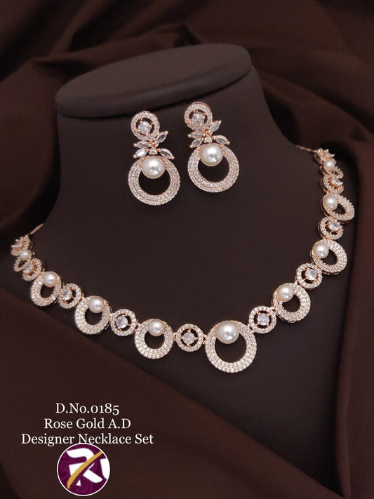 0185 Rose Gold A.D Designer Necklace Set Designer Necklace Set Shopin Di Apparels