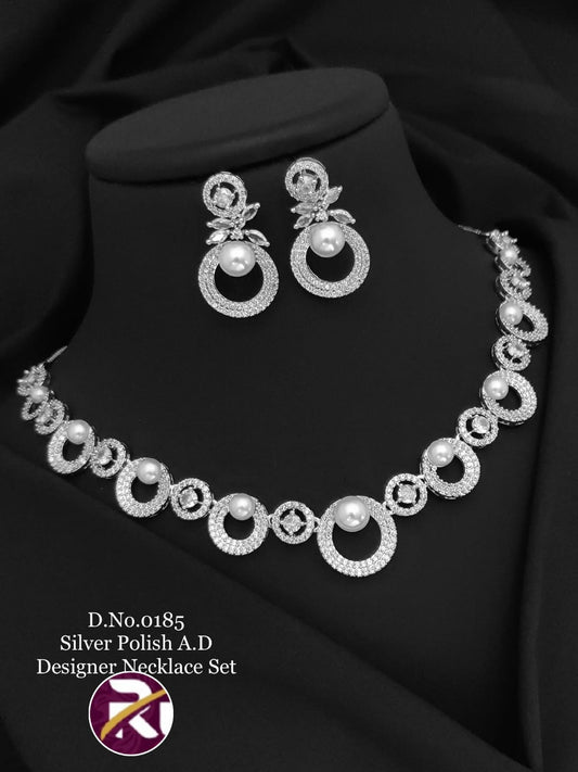 0185 Silver Polish A.D Designer Necklace Set Designer Necklace Set Shopin Di Apparels