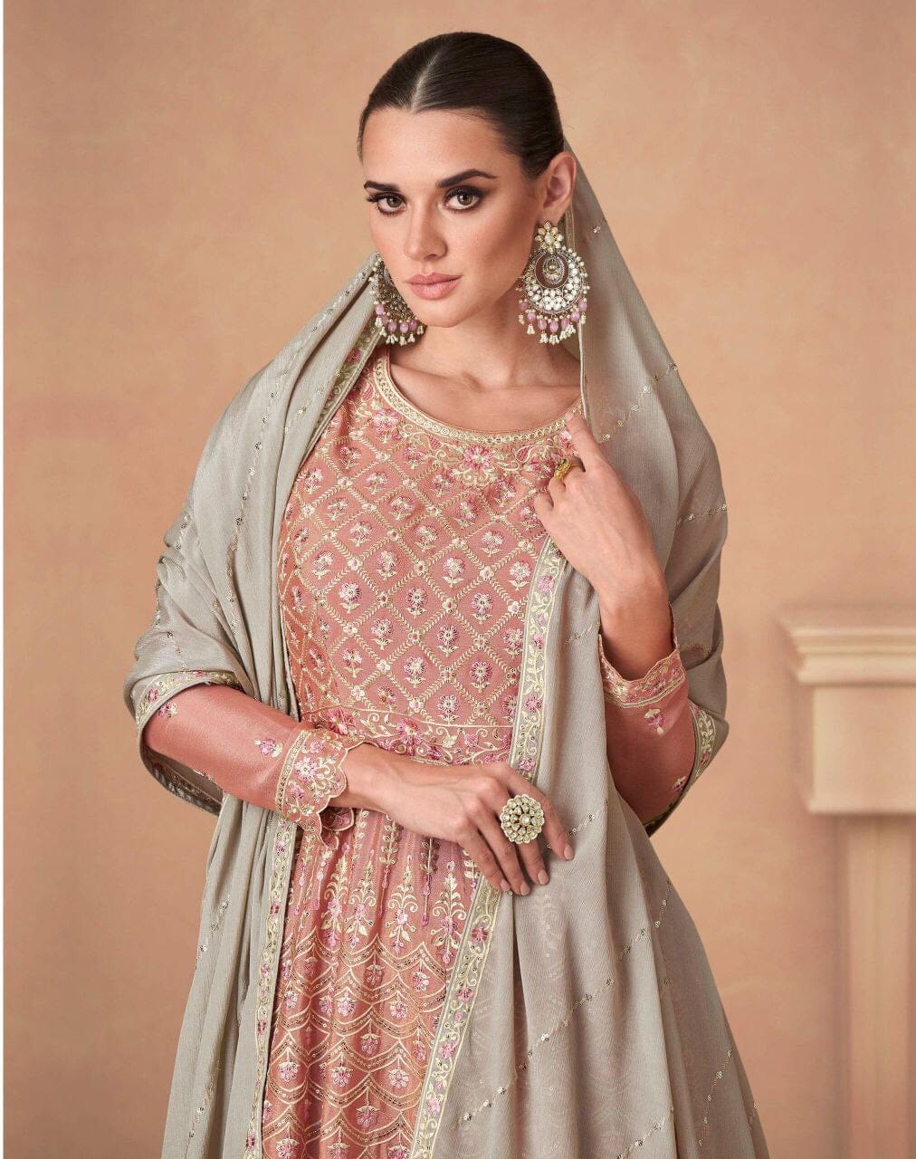 1151 Designer Chinnon Peplum Top and Plazzo Suit Ready Made Designer Suits Shopin Di Apparels 