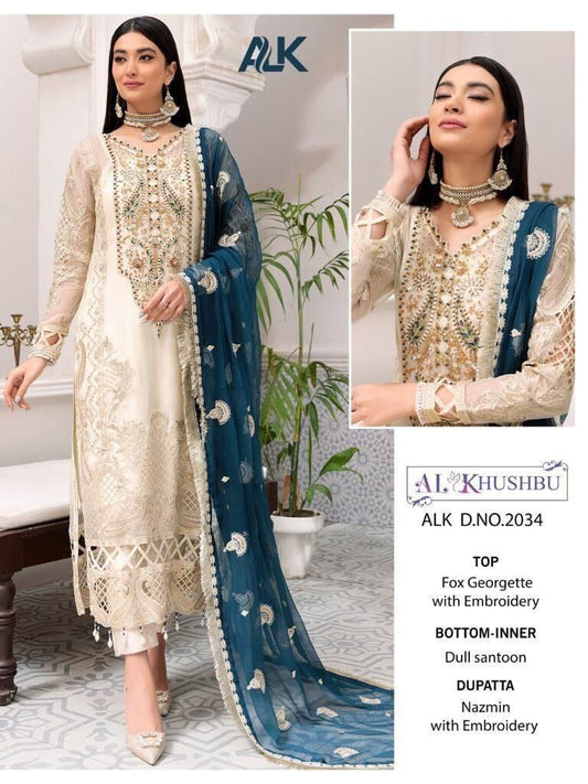 2034 Designer Heavy Embroidered Cream Pakistani Suit Designer Suits Shopin Di Apparels 