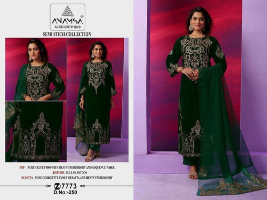 250 Pure Velvet Embroidery and Sequence Work Premium Pakistani Designer Suit Designer Suits Shopin Di Apparels 
