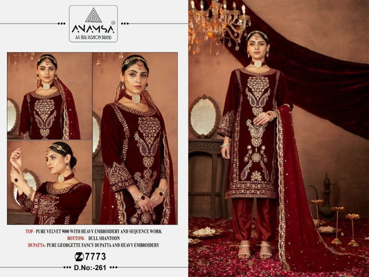 261 Pure Velvet Embroidery and Sequence Work Premium Pakistani Designer Suit Designer Suits Shopin Di Apparels 