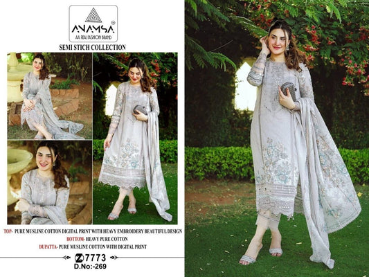 269 Muslin Cotton Heavy Embroidered Premium Pakistani Designer Suit Designer Suits Shopin Di Apparels 