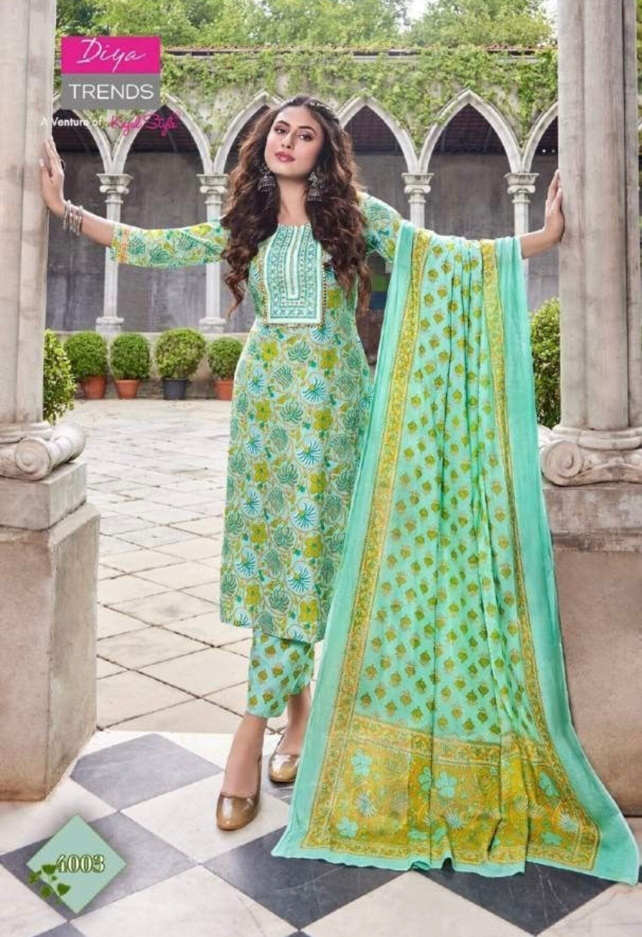 4003 Plus Size Designer Printed Cotton Kurti with Dupatta and Bottom Kurti with Bottom and Dupatta Shopin Di Apparels 