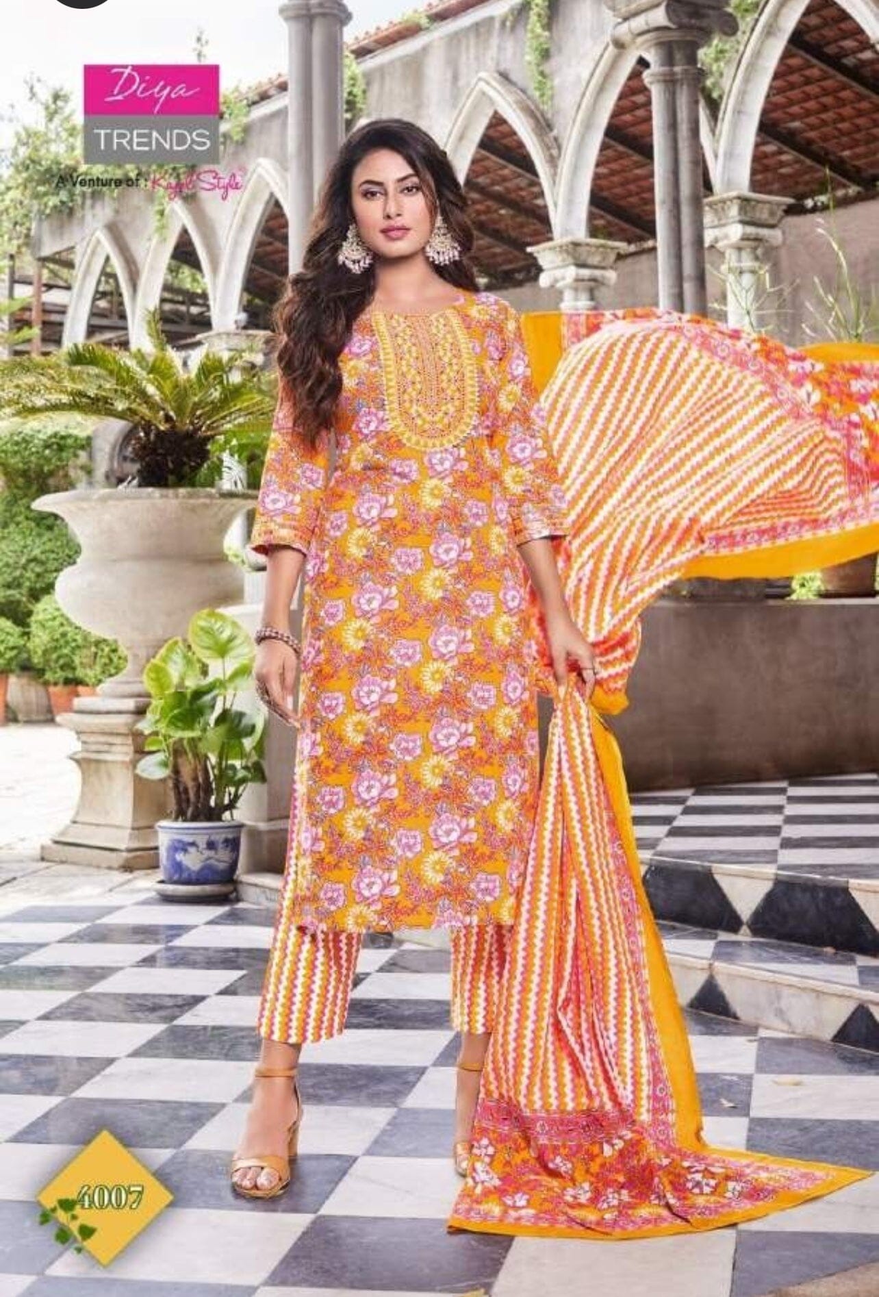 4007 Plus Size Designer Printed Cotton Kurti with Dupatta and Bottom Kurti with Bottom and Dupatta Shopin Di Apparels 