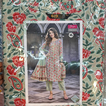 4008 Plus Size Designer Printed Cotton Kurti with Dupatta and Bottom Kurti with Bottom and Dupatta Shopin Di Apparels 