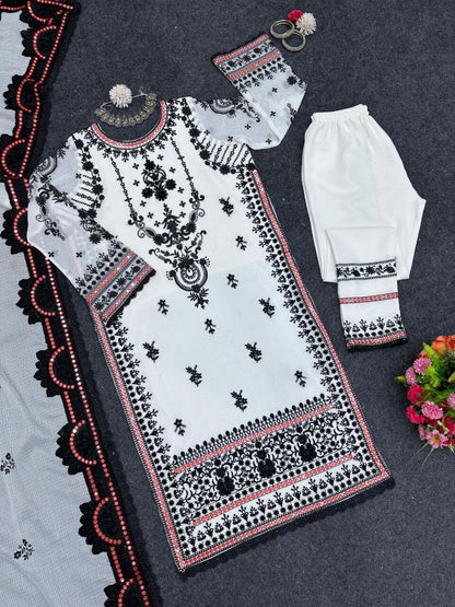 5694 Black and White Combo Faux Georgette Embroidered Designer Pakistani Suit Ready Made Designer Suits Shopin Di Apparels 