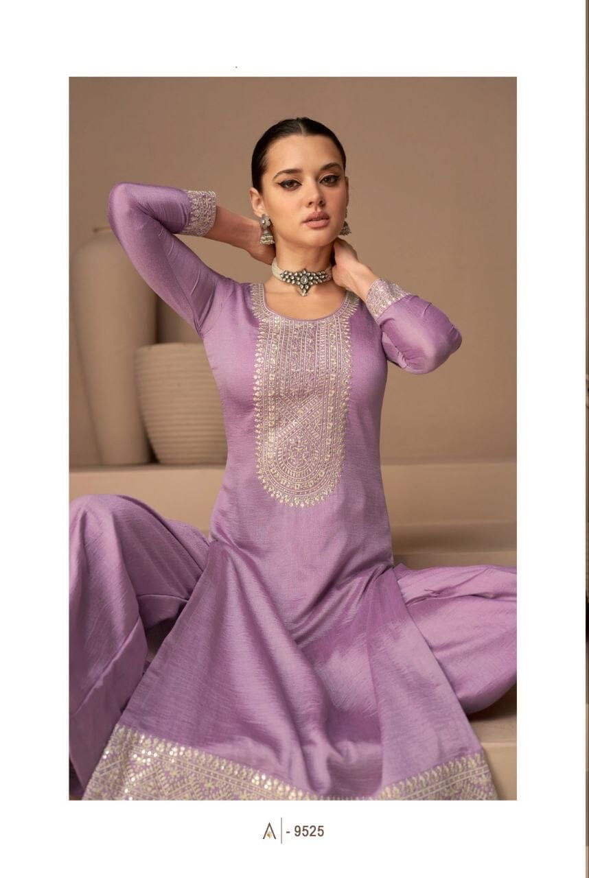 9525 Heavy Vichitra Silk Sequence Straight Cut Designer Suit Designer Suit Shopin Di Apparels 