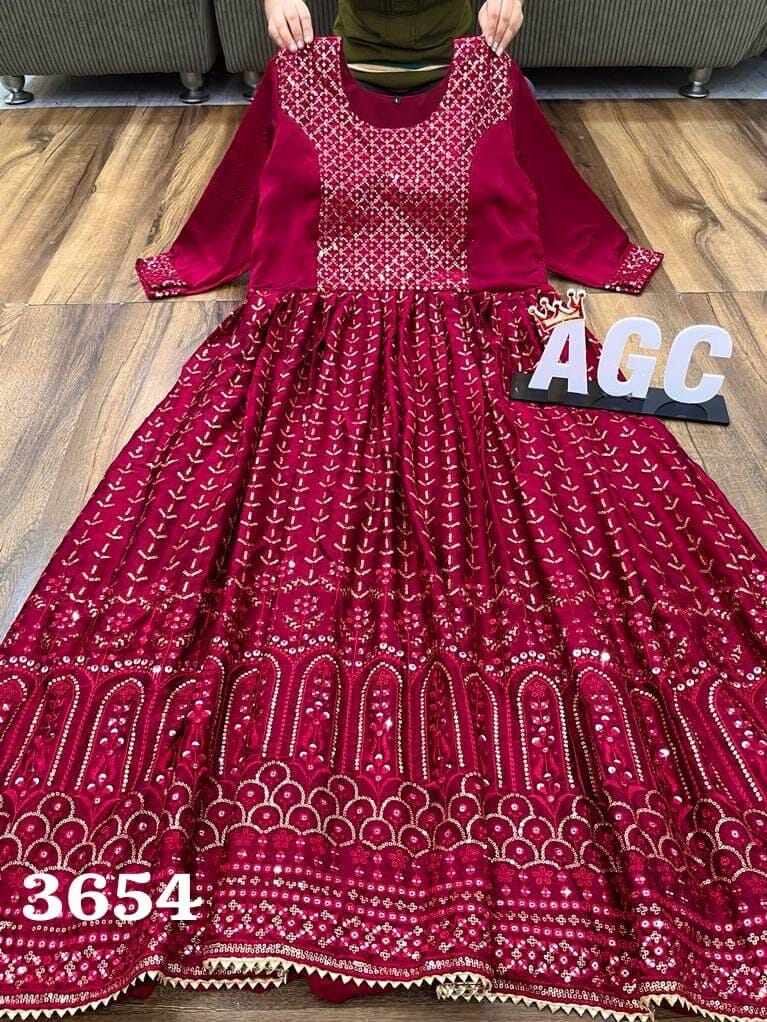 AGC Premium Maslin silk heavy sequence work & embroidery Anarkali Gown with Dupatta Gown with Dupatta Shopin Di Apparels 