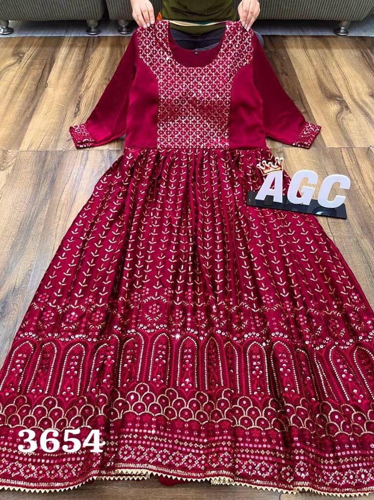 AGC Premium Maslin silk heavy sequence work & embroidery Anarkali Gown with Dupatta Gown with Dupatta Shopin Di Apparels 