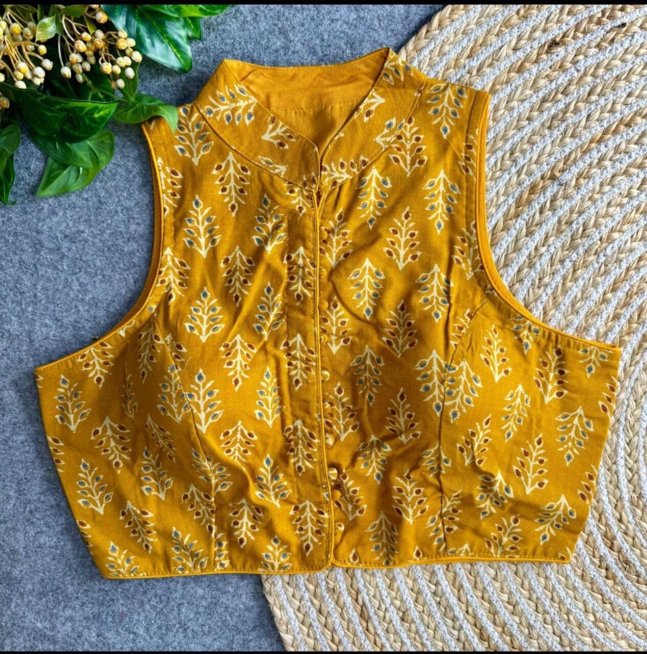 Ajrakh Cotton PartyWear Fancy Readymade Blouse Readymade Blouse Shopin Di Apparels Mustard Yellow 