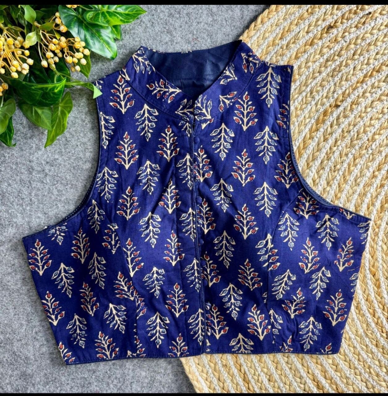 Ajrakh Cotton PartyWear Fancy Readymade Blouse Readymade Blouse Shopin Di Apparels Royal Blue 