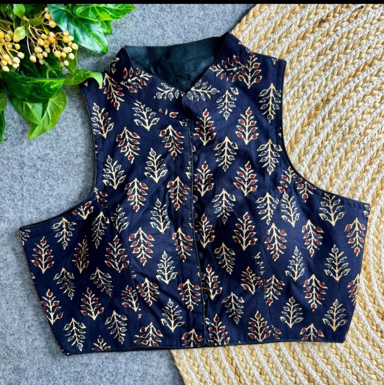 Ajrakh Cotton PartyWear Fancy Readymade Blouse Readymade Blouse Shopin Di Apparels Navy Blue 