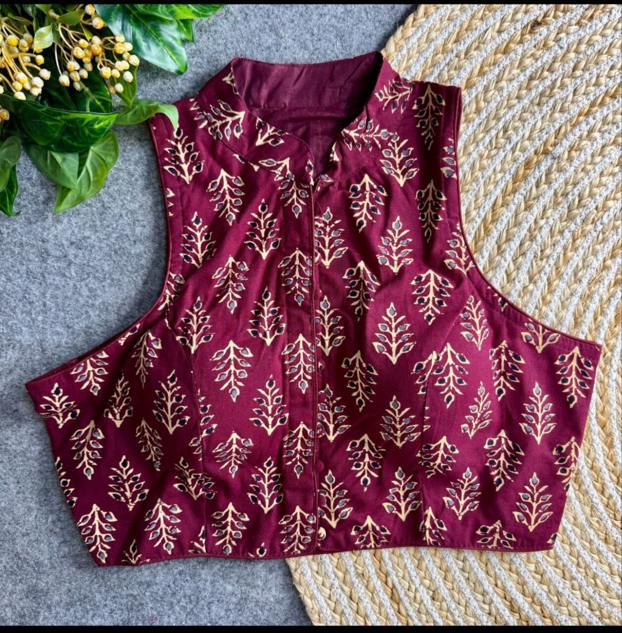 Ajrakh Cotton PartyWear Fancy Readymade Blouse Readymade Blouse Shopin Di Apparels Wine 