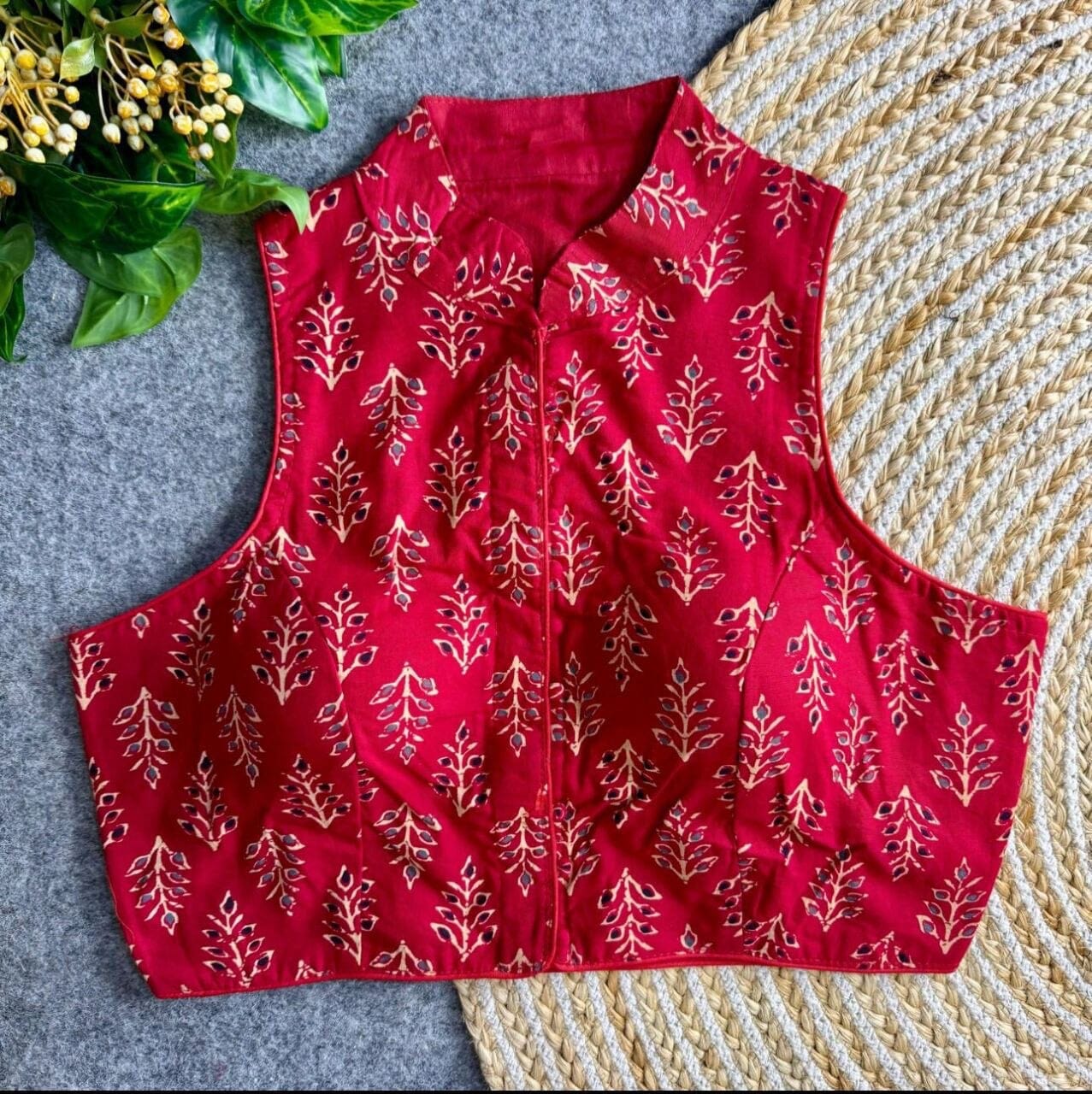 Ajrakh Cotton PartyWear Fancy Readymade Blouse Readymade Blouse Shopin Di Apparels Red 