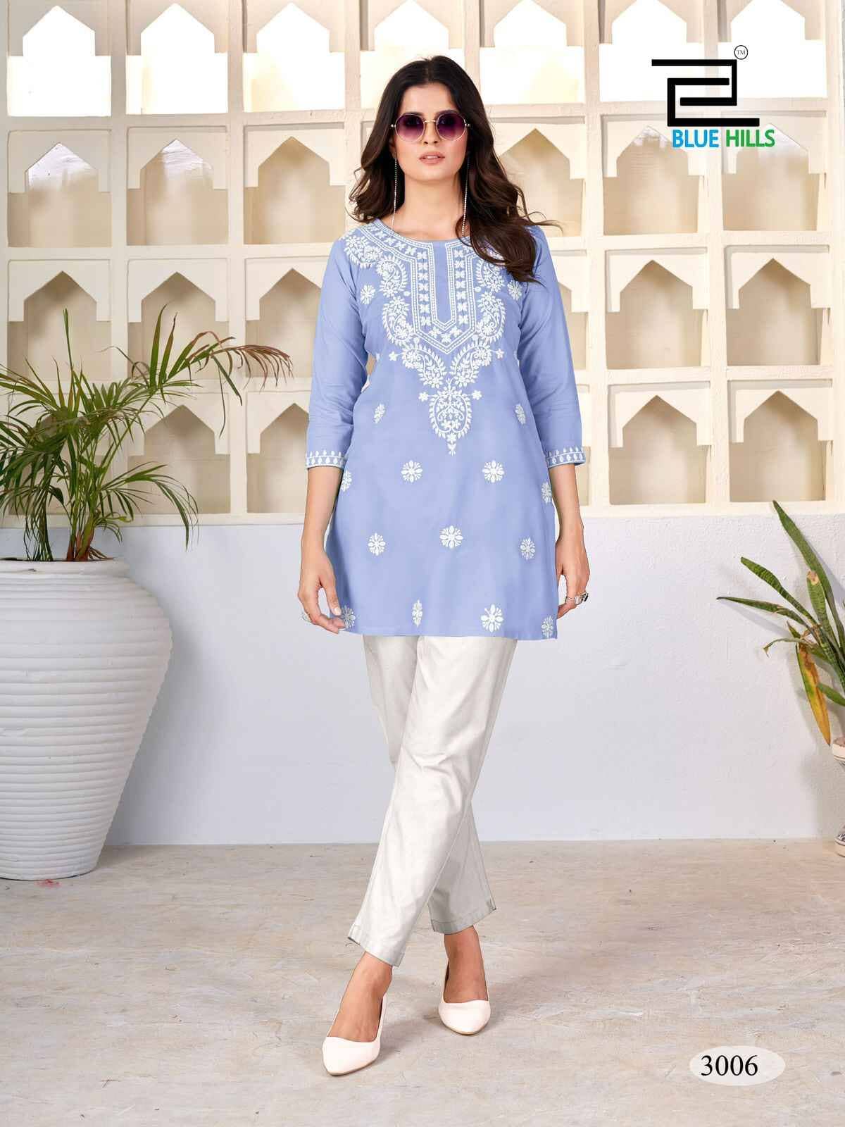 Amelia Blue Lucknavi work Short Kurti Shopin Di Apparels 