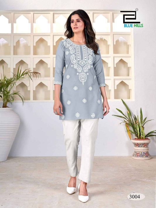 Amelia Grey with Lucknavi work Short Kurti Shopin Di Apparels 