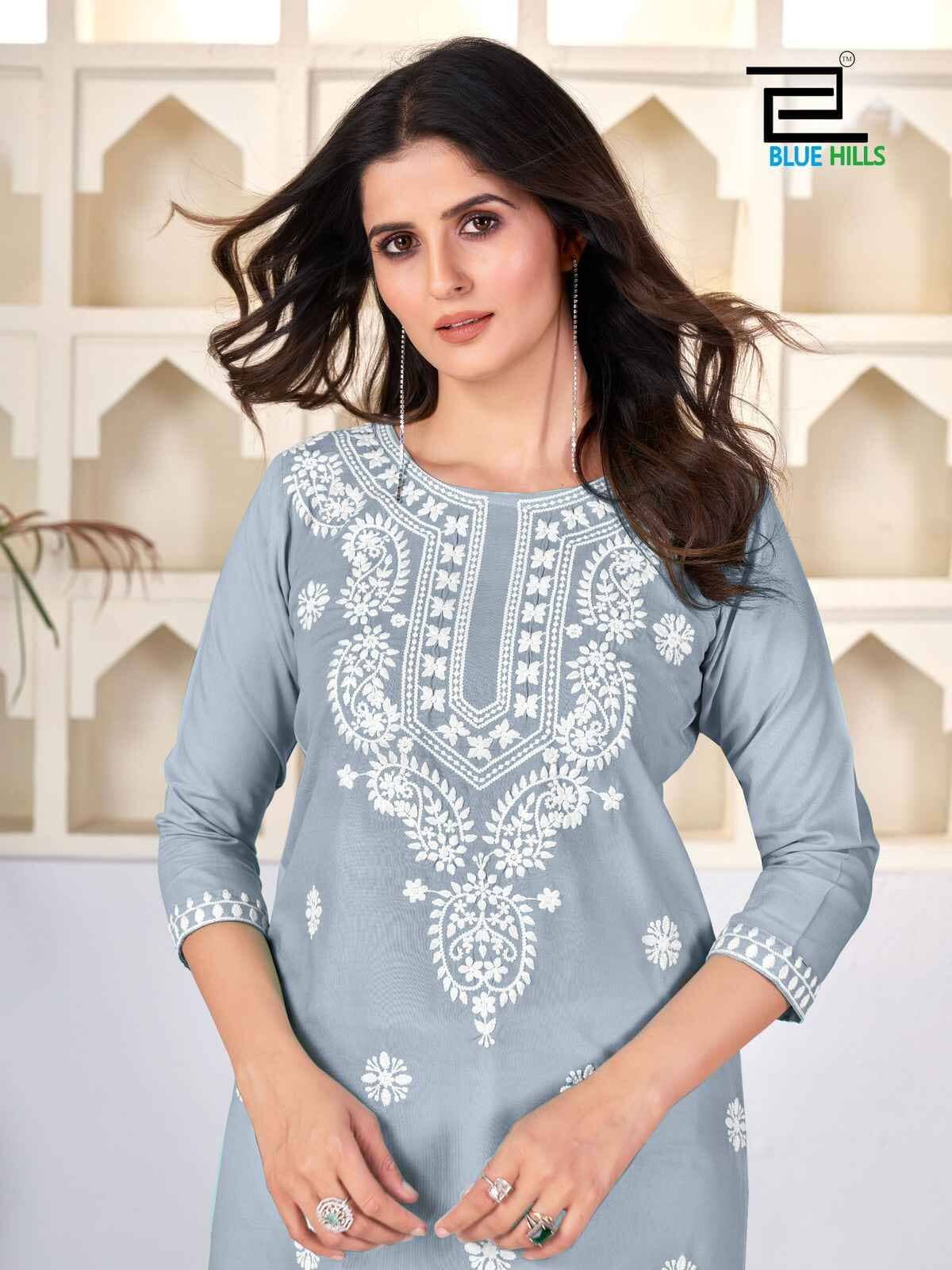 Amelia Grey with Lucknavi work Short Kurti Shopin Di Apparels 
