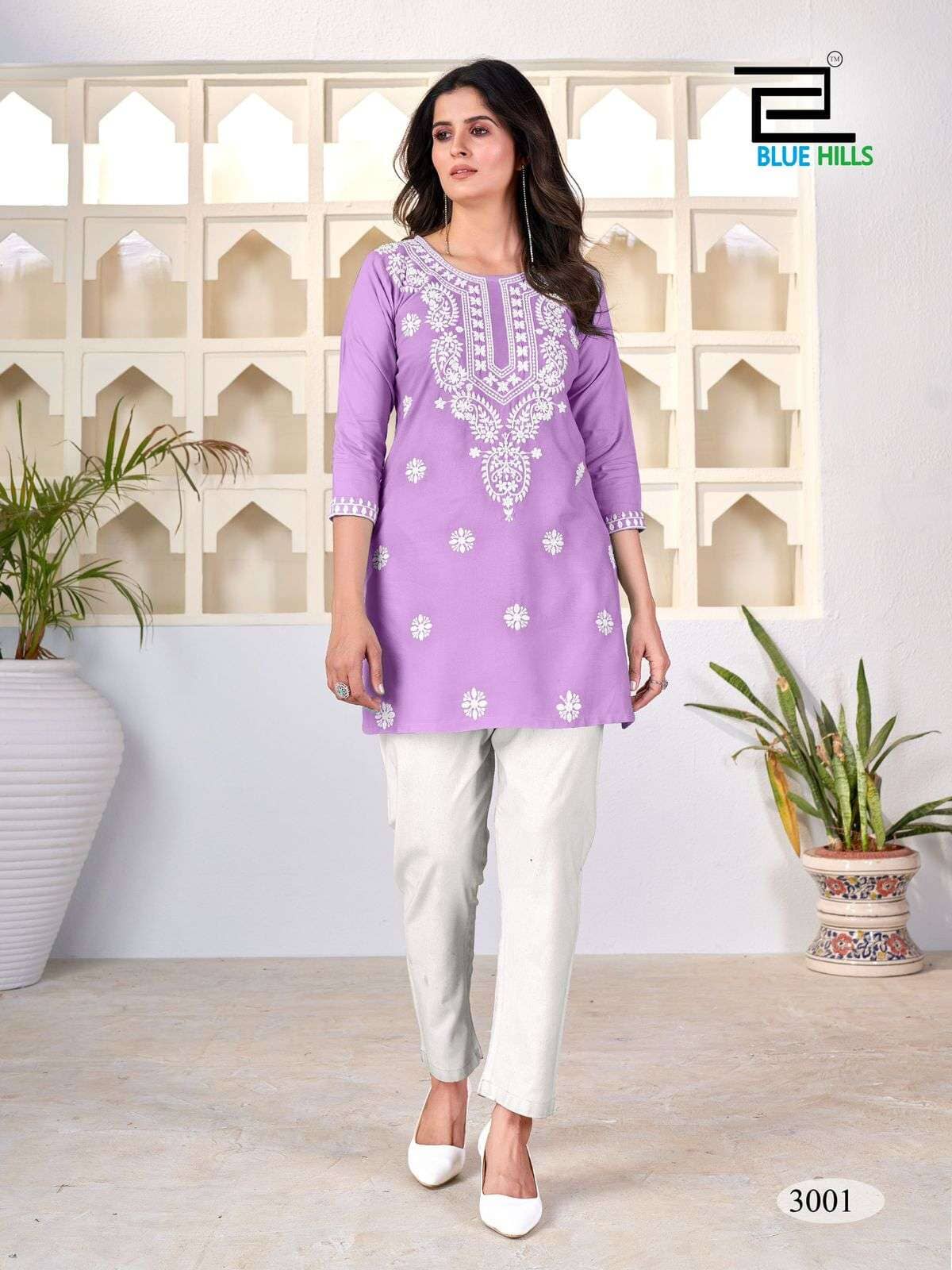 Amelia Light Purple with Lucknavi work Short Kurti Shopin Di Apparels 