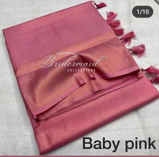 Baby Pink Kubera Pattu Silk Saree Rich Pallu & Brocade Kubera Silk Blouse Silk Saree Shopin Di Apparels 