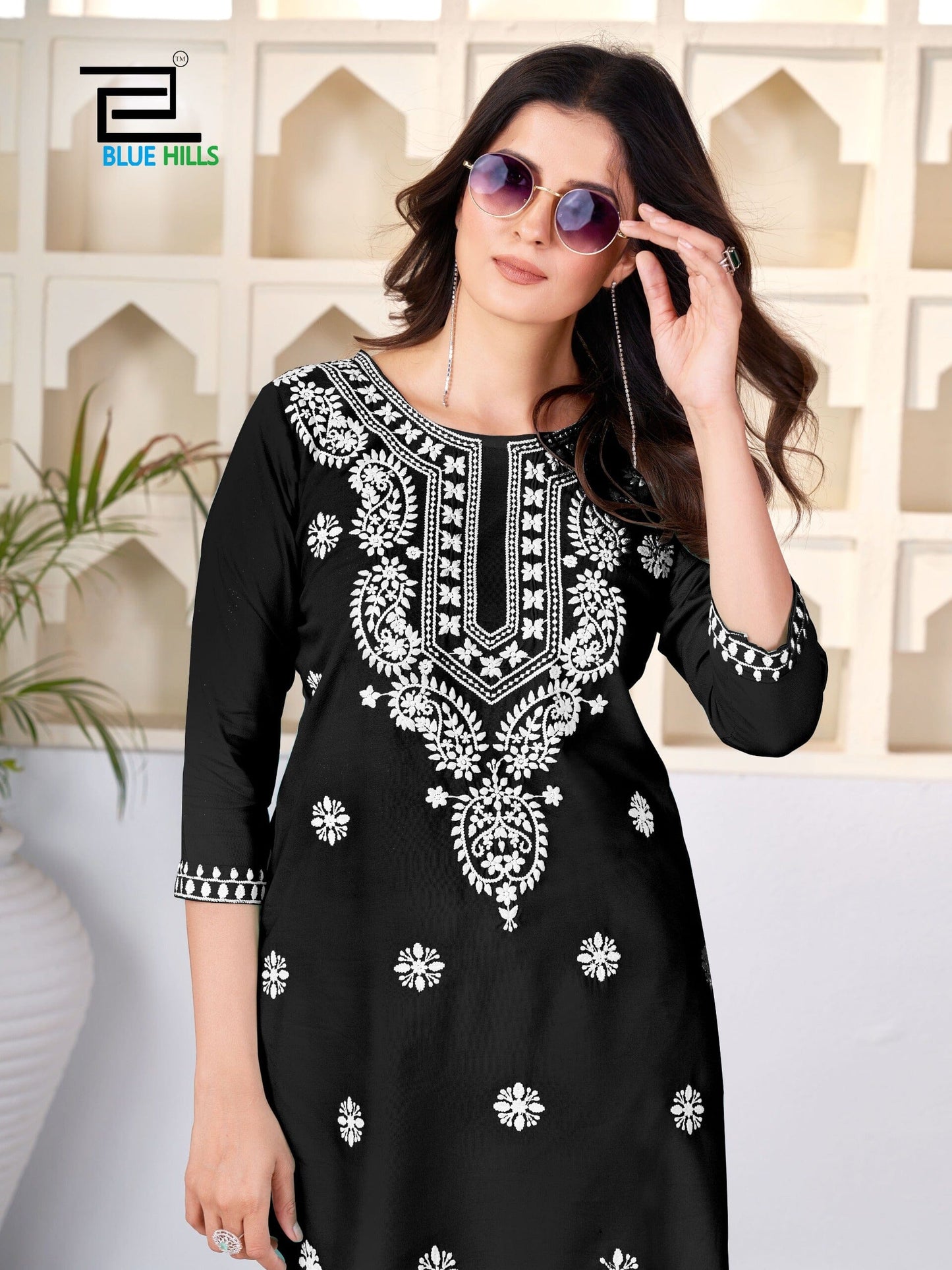 Black Amelia Lucknavi Embroidery Rayon Short Kurti Kurti Shopin Di Apparels 