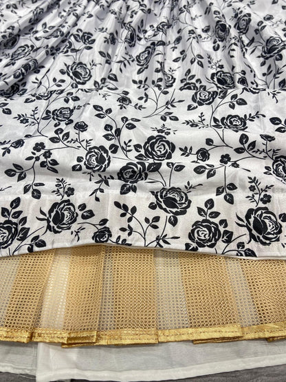 Black and White Premium Chinon Silk Embellished With Beautiful Digital Print With Heavy Cancan Lehenga Suit 3pc lehenga Shopin Di Apparels 