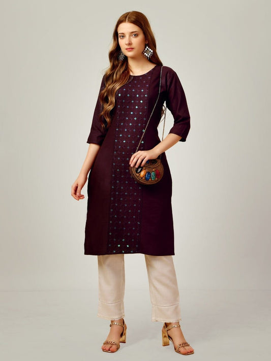 Black Cotton Blend Sequence Embroidered Work Kurti with Pant Kurti with Pant Shopin Di Apparels 
