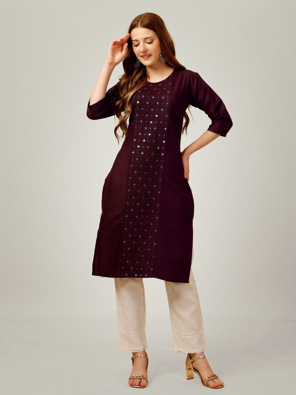 Black Cotton Blend Sequence Embroidered Work Kurti with Pant Kurti with Pant Shopin Di Apparels 