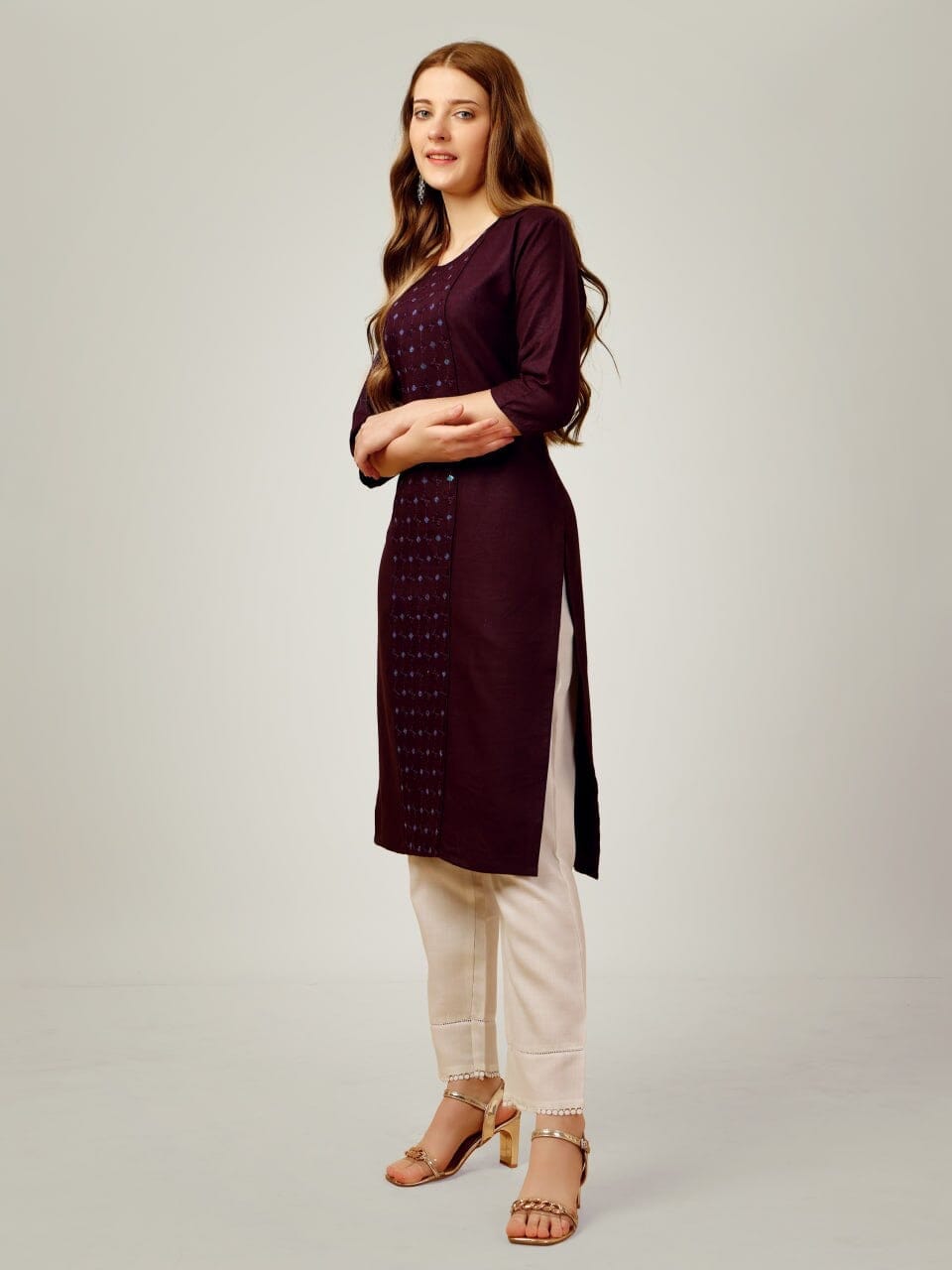 Black Cotton Blend Sequence Embroidered Work Kurti with Pant Kurti with Pant Shopin Di Apparels 